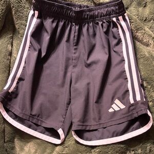 Adidas Women's Athletic Shorts in Black with Pink Stripes